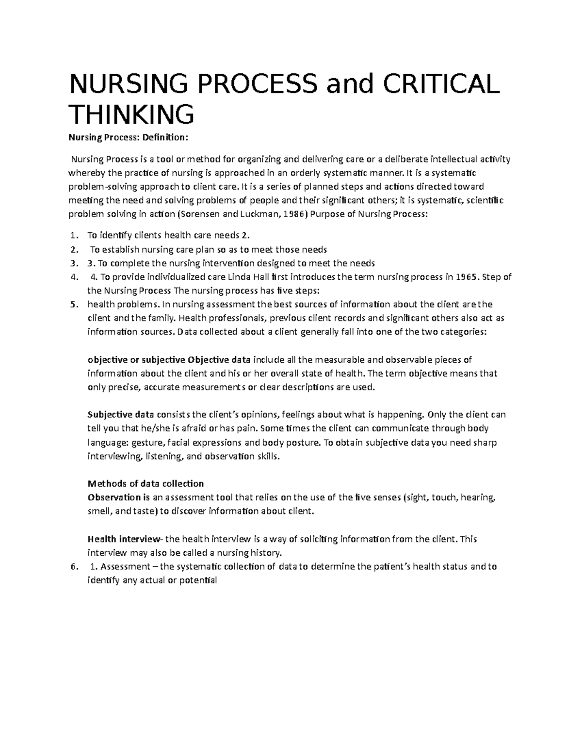 nursing process and critical thinking pdf