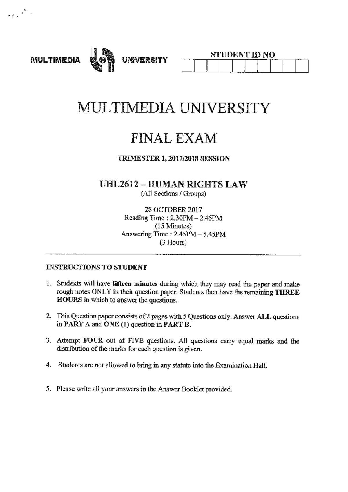 Human Rights Law UHL2612 Final Examination - Studocu