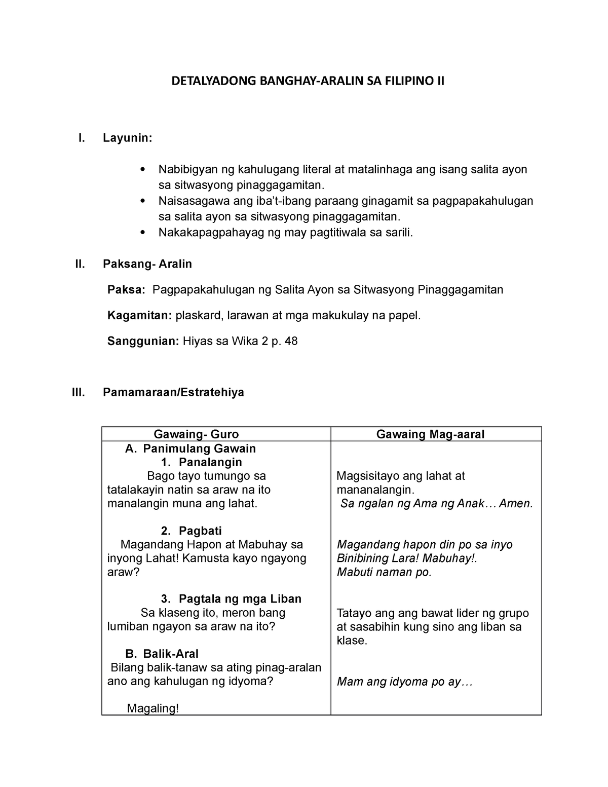 Banghay Aralin Sa Filipino 11 - DETALYADONG BANGHAY-ARALIN SA FILIPINO ...