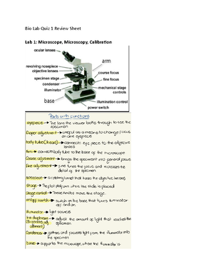 Bio lab final review sheet - Quiz #1 Topics Lab # Unit Two: Microscope ...