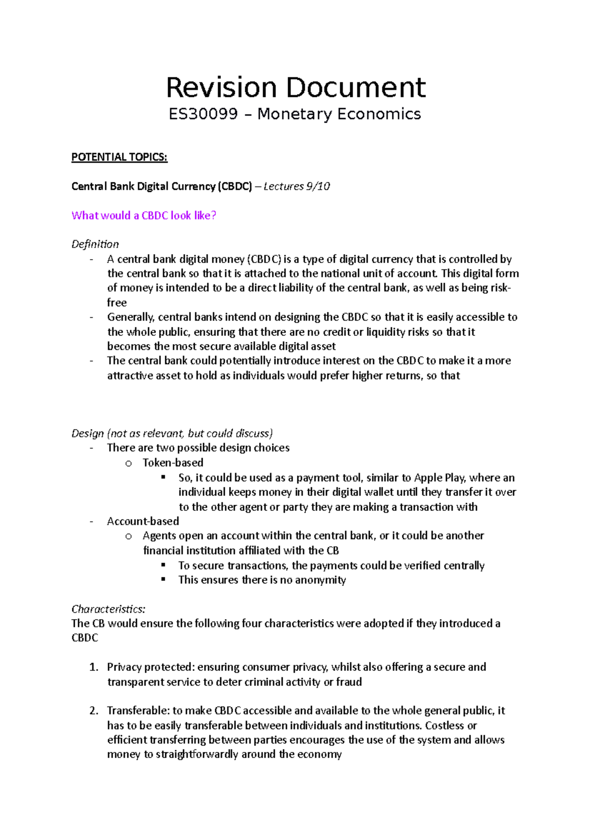 Revision Document - Asgerdur Petursdottir - Revision Document ES30099 ...