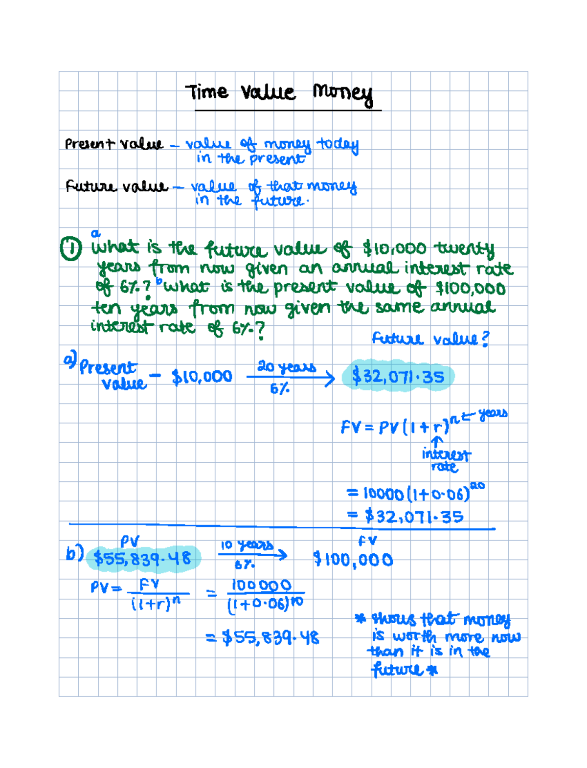 Bu111 Time Value Money Exercises And Notes Time Value Money Present Value Value Of Moneytoday 3629