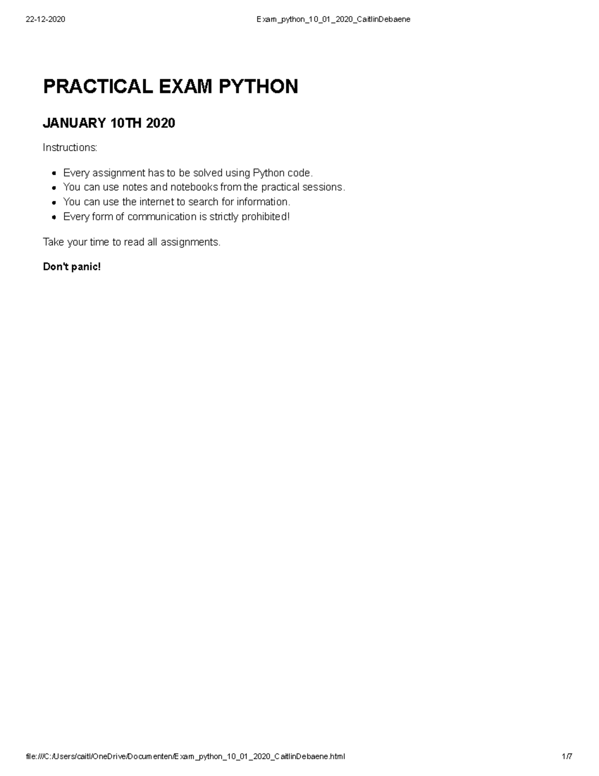 Examen python 2020 specialized bio-informatics - PRACTICAL EXAM PYTHON ...