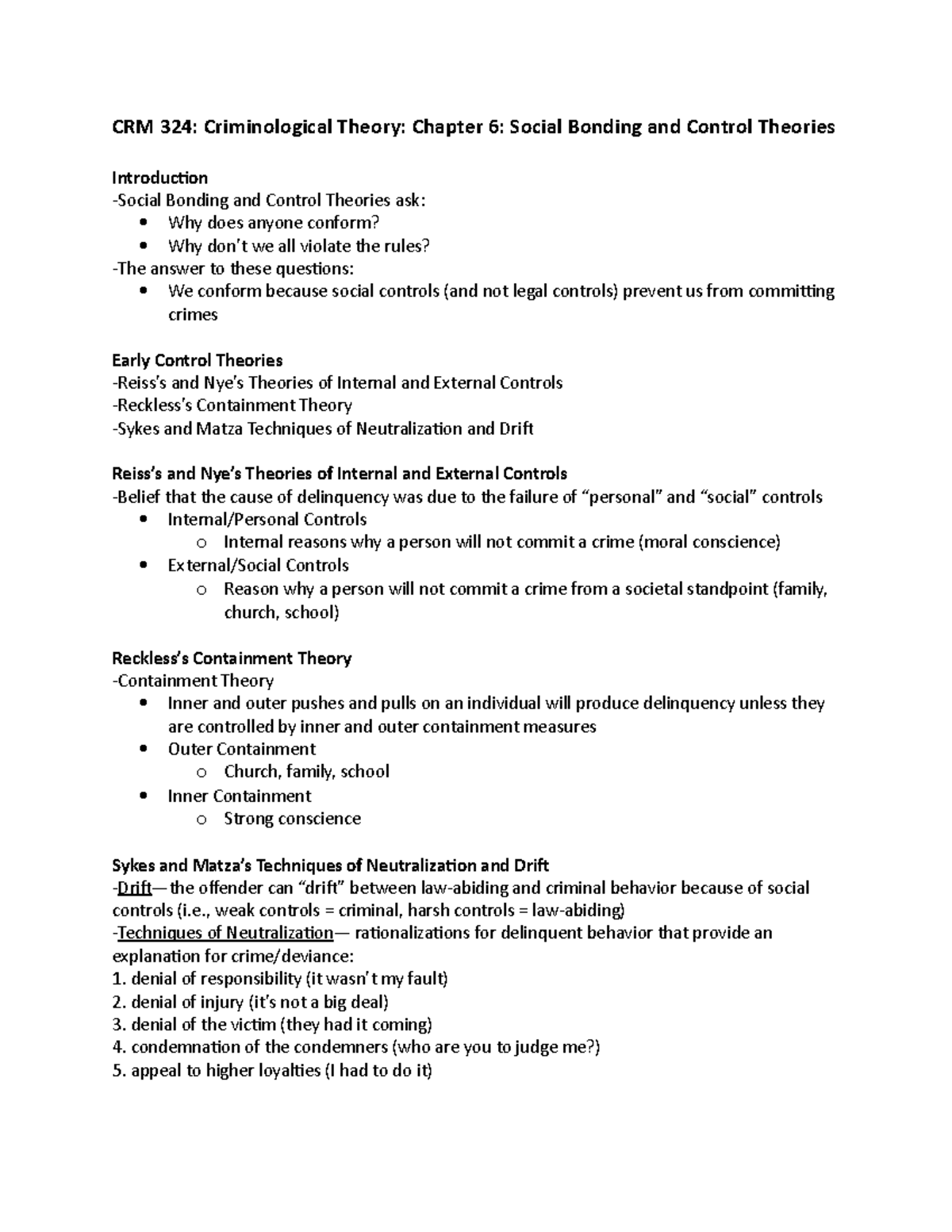 Crm 324 Chapter 6 Cedric Michel Crm 324 Criminological Theory Chapter 6 Social Bonding 5805