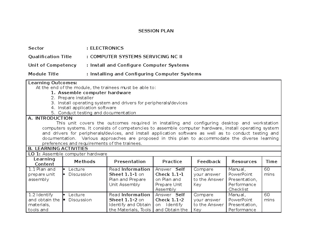 Session Plan - This could be used by TLE Teachers - SESSION PLAN Sector ...
