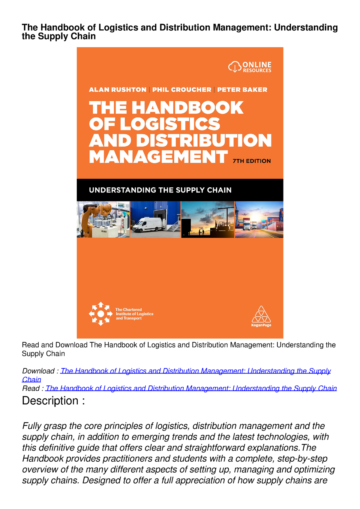 DOWNLOAD/PDF The Handbook Of Logistics And Distribution Management ...