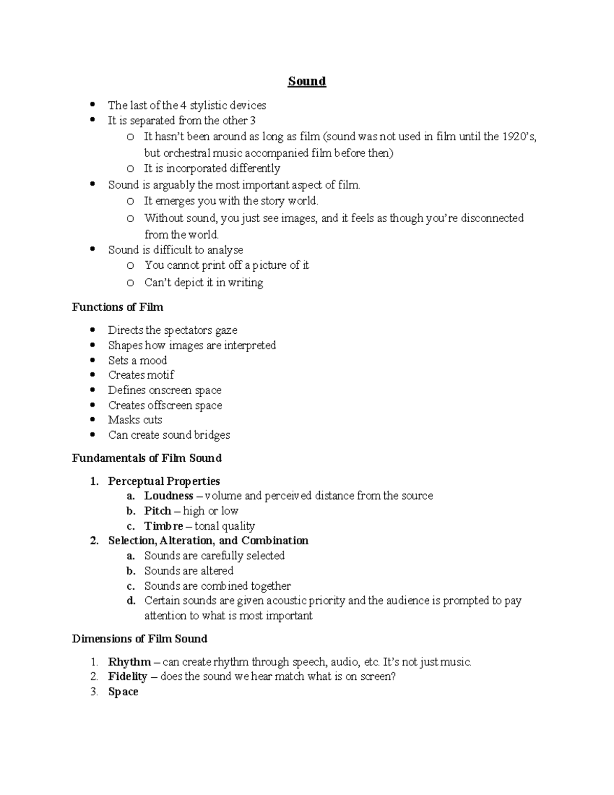 Film Sound - Lecture notes 7 - Sound The last of the 4 stylistic ...