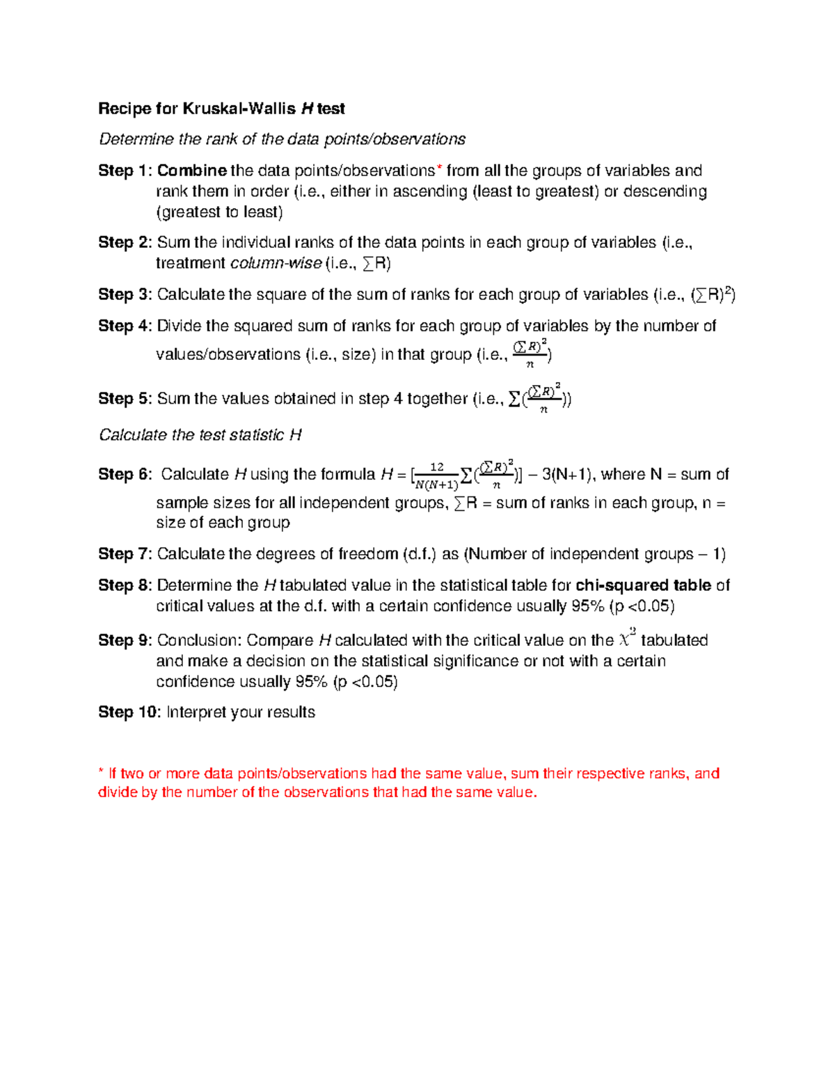 Calculating 'by-hand' - Kruskal-Wallis H test - Recipe for Kruskal ...