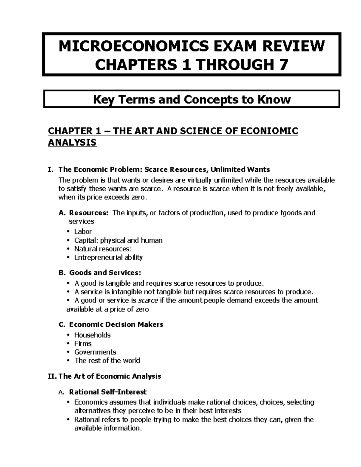 ECO Review Materials - MICROECONOMICS EXAM REVIEW CHAPTERS 1 THROUGH 7 ...