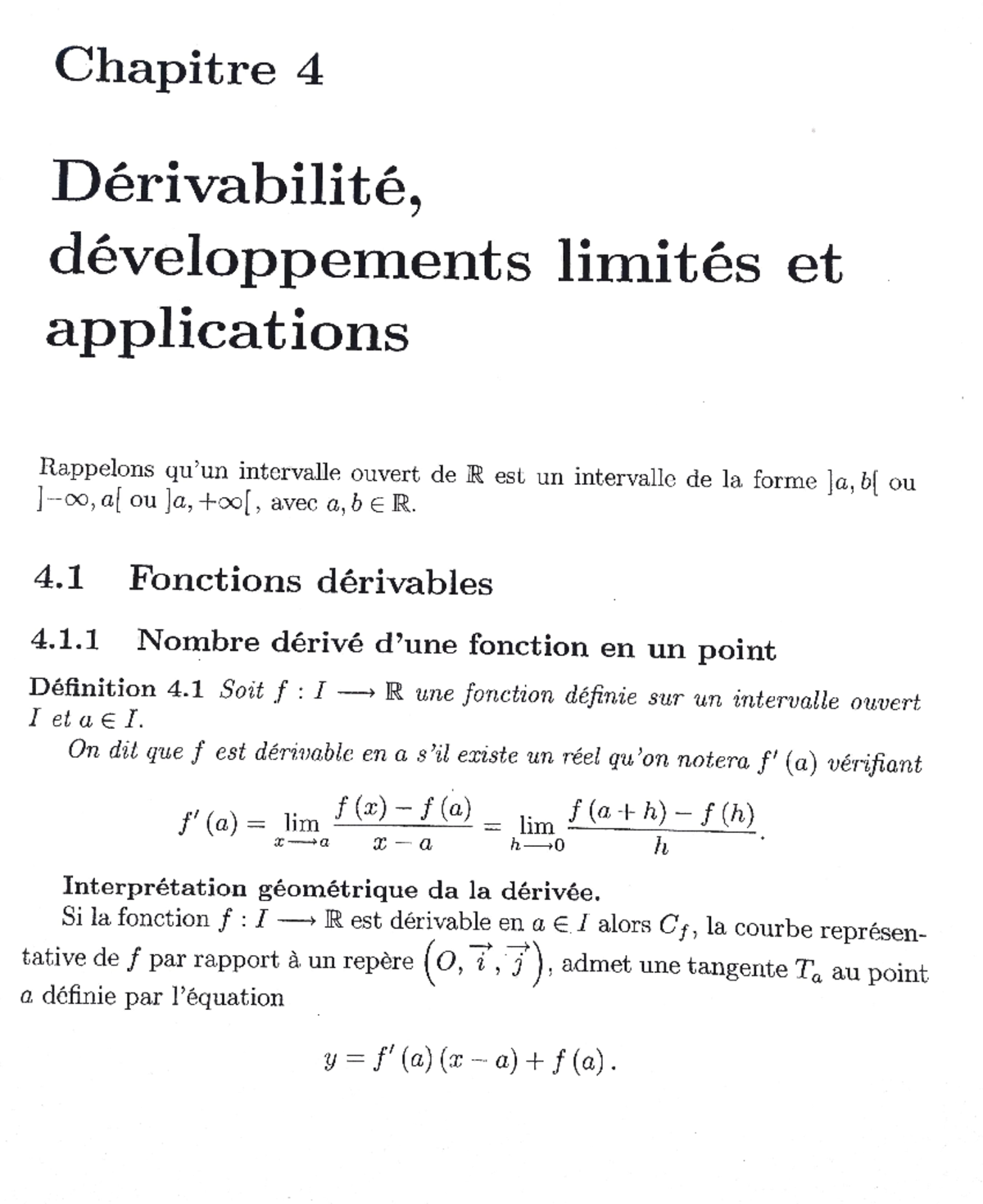 Analyse 1 Chapitre 4 Dérivabilité 1 24 Chapitre 4 Dérivabilité Développements Limités Et