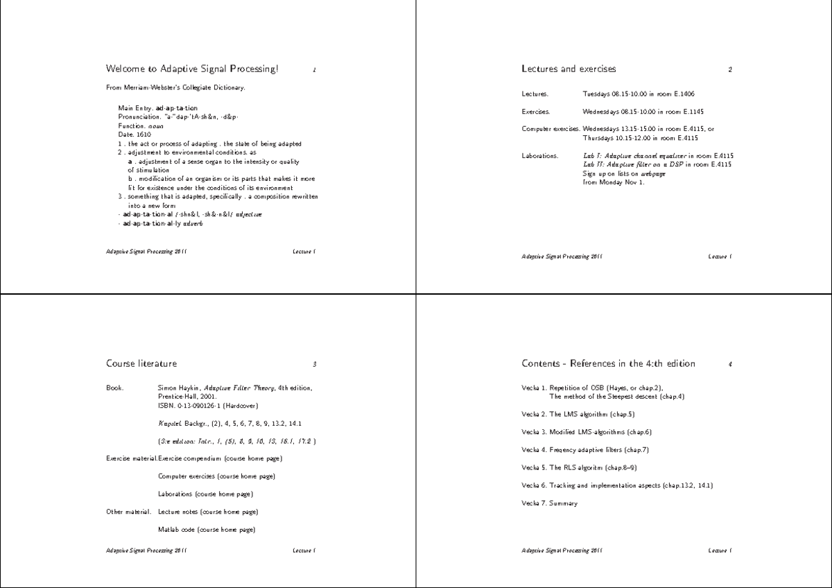 ASP notes to Adaptive Signal Processing! 1 From Merriam