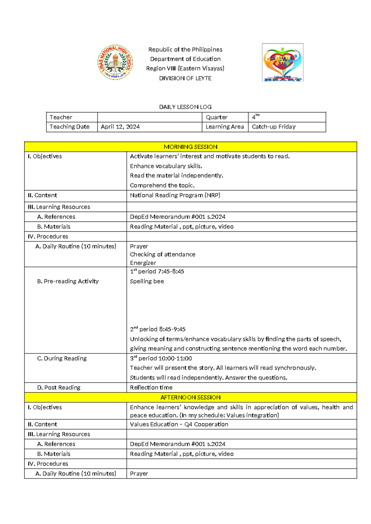 Catch-up learning plan - Republic of the Philippines Department of ...