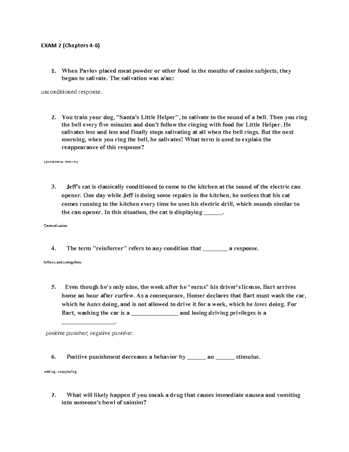 Exam 2 (chapters 4-6) PT.1 - EXAM 2 (Chapters 4-6) When Pavlov placed ...