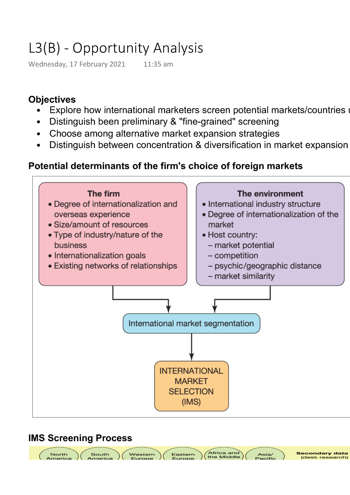 international market screening process