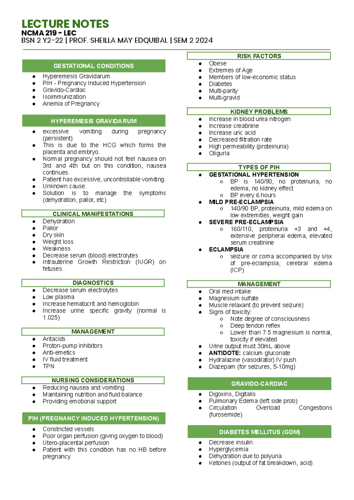 Notes - LECTURE NOTES NCMA 219 - LEC BSN 2 Y2-22 | PROF. SHEILLA MAY ...