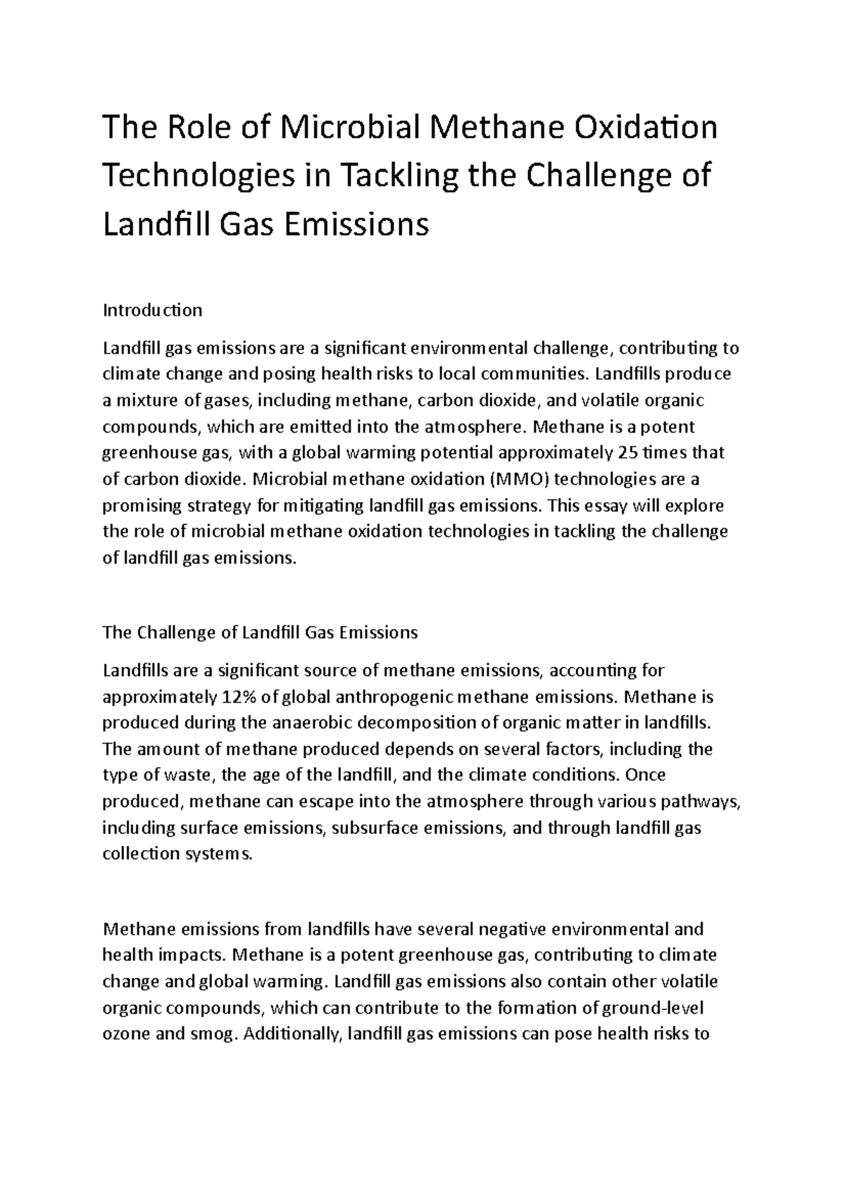 The Role of Microbial Methane Oxidation Technologies in Tackling the ...