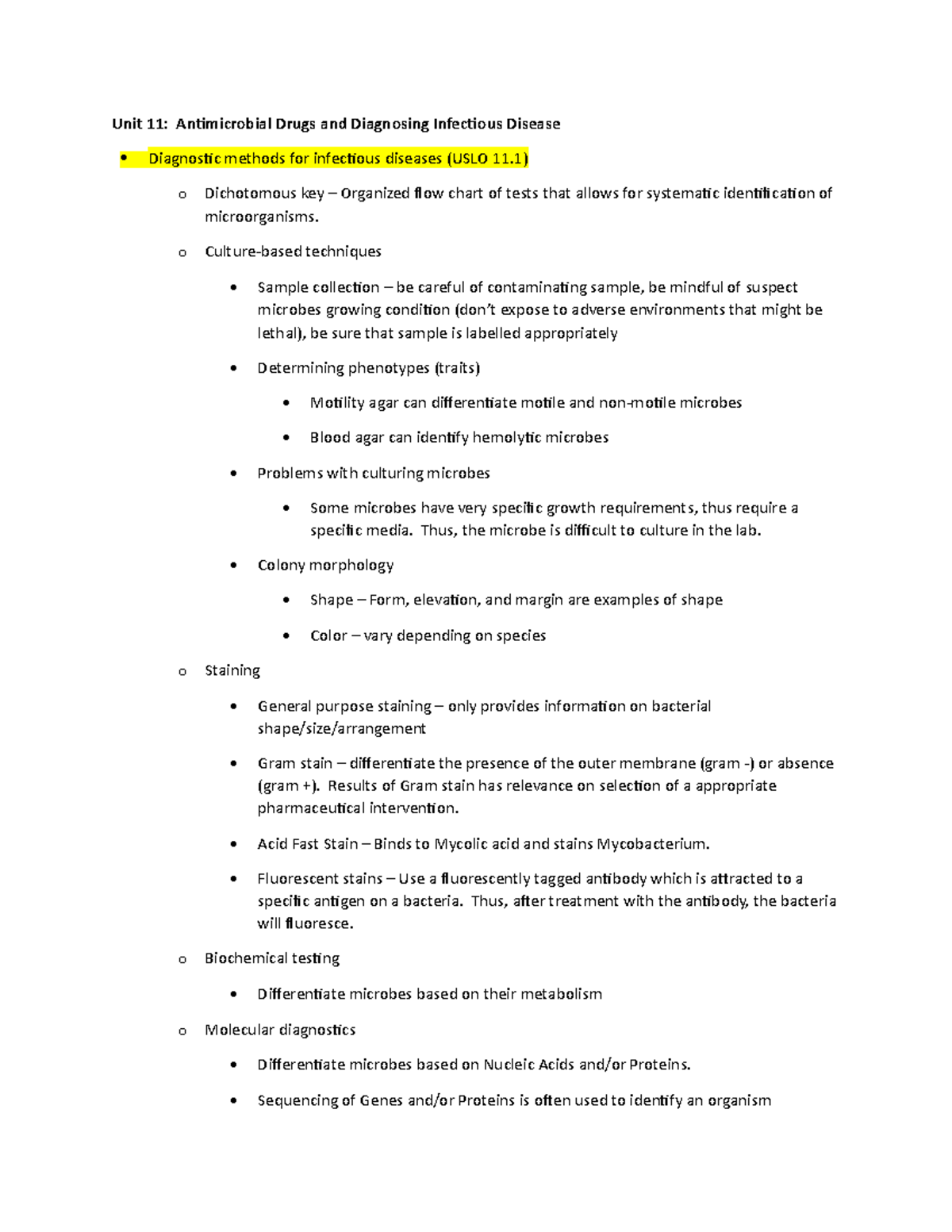 Micro+Unit+11+USLO+Study+Notes - Unit 11: Antimicrobial Drugs and ...