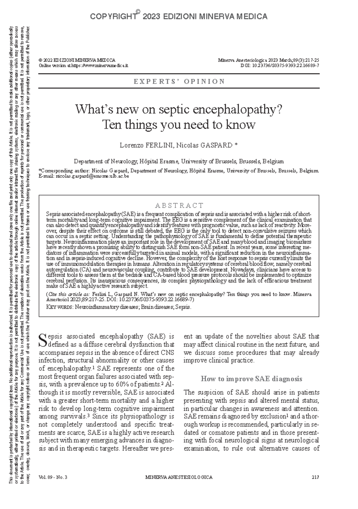 Encefalopatia Septica - ####### Vol. 89 - No. 3 MiNerVa ANestesiologica ...