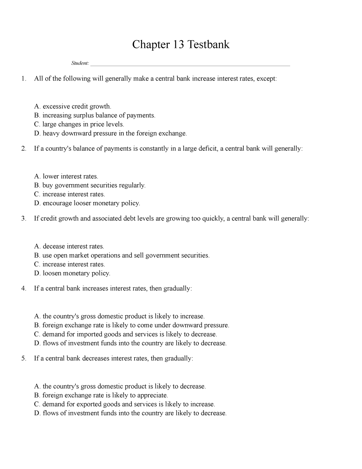 Chapter 13 Testbank - Chapter 13 Testbank Student: - Studocu