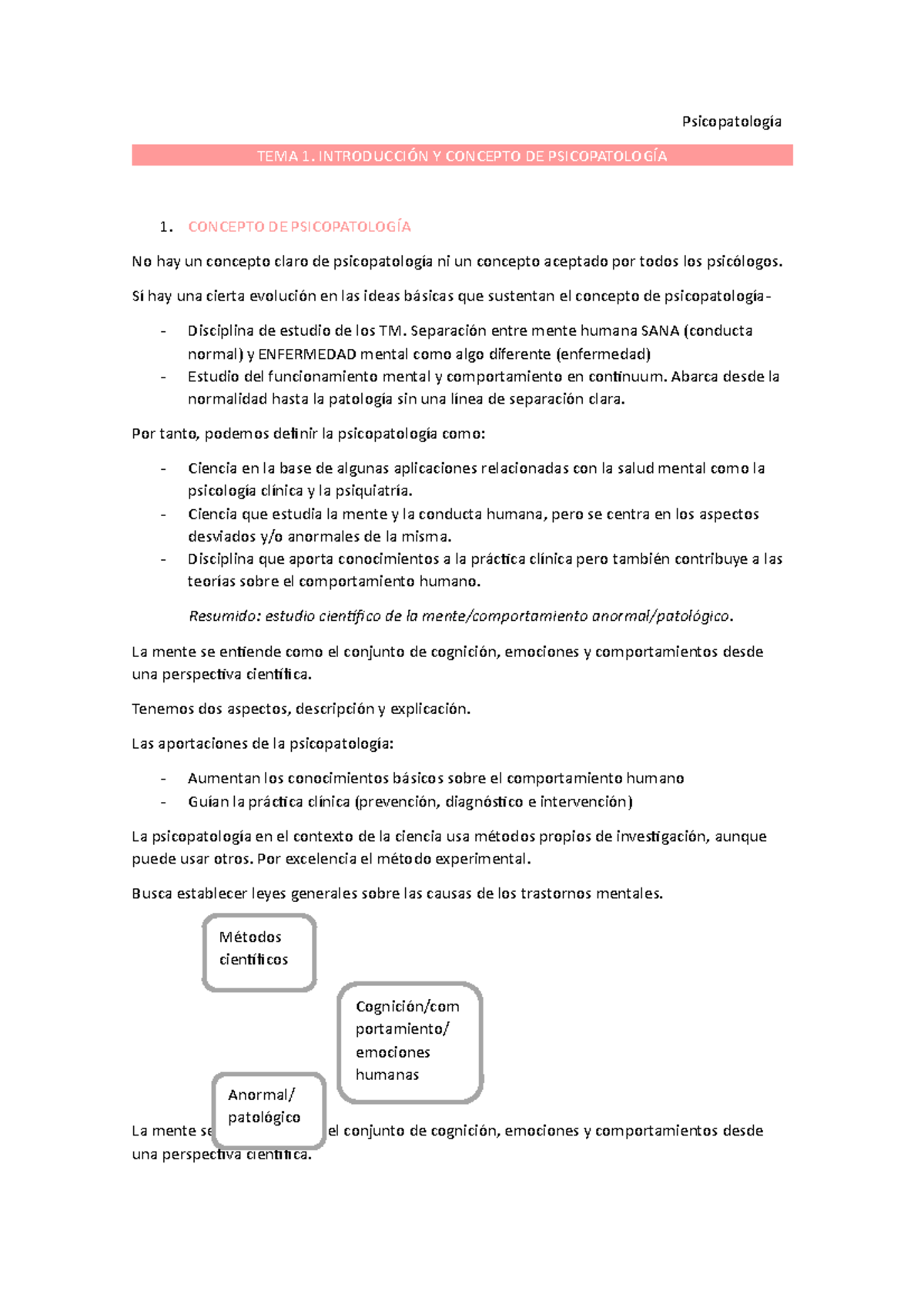Tema 1 psicopato - Psicopatología TEMA 1. INTRODUCCIÓN Y CONCEPTO DE ...