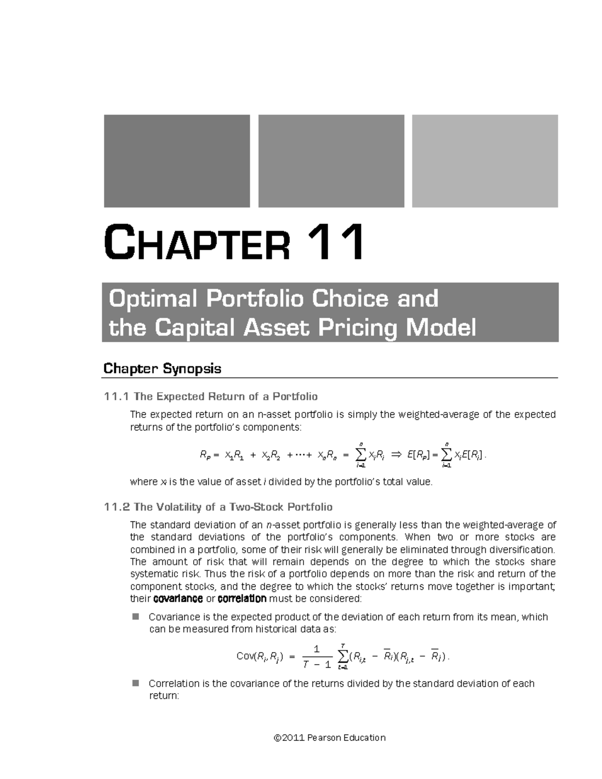 Chapter 11 - summary - CHAPTER 11 Optimal Portfolio Choice and the ...