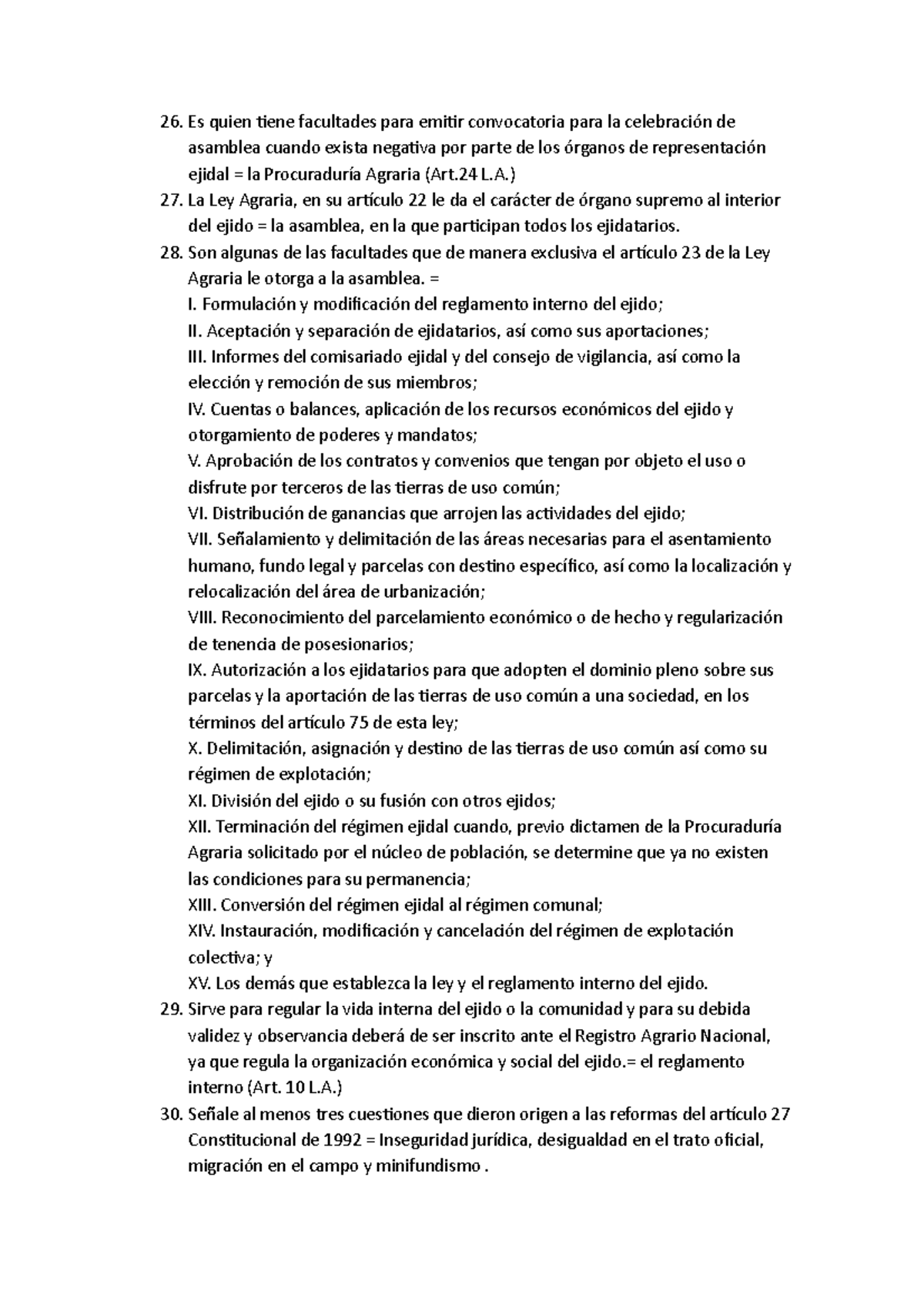 Cuestionario DERECHO AGRARIO LEY AGRARIA - Es Quien Tiene Facultades ...