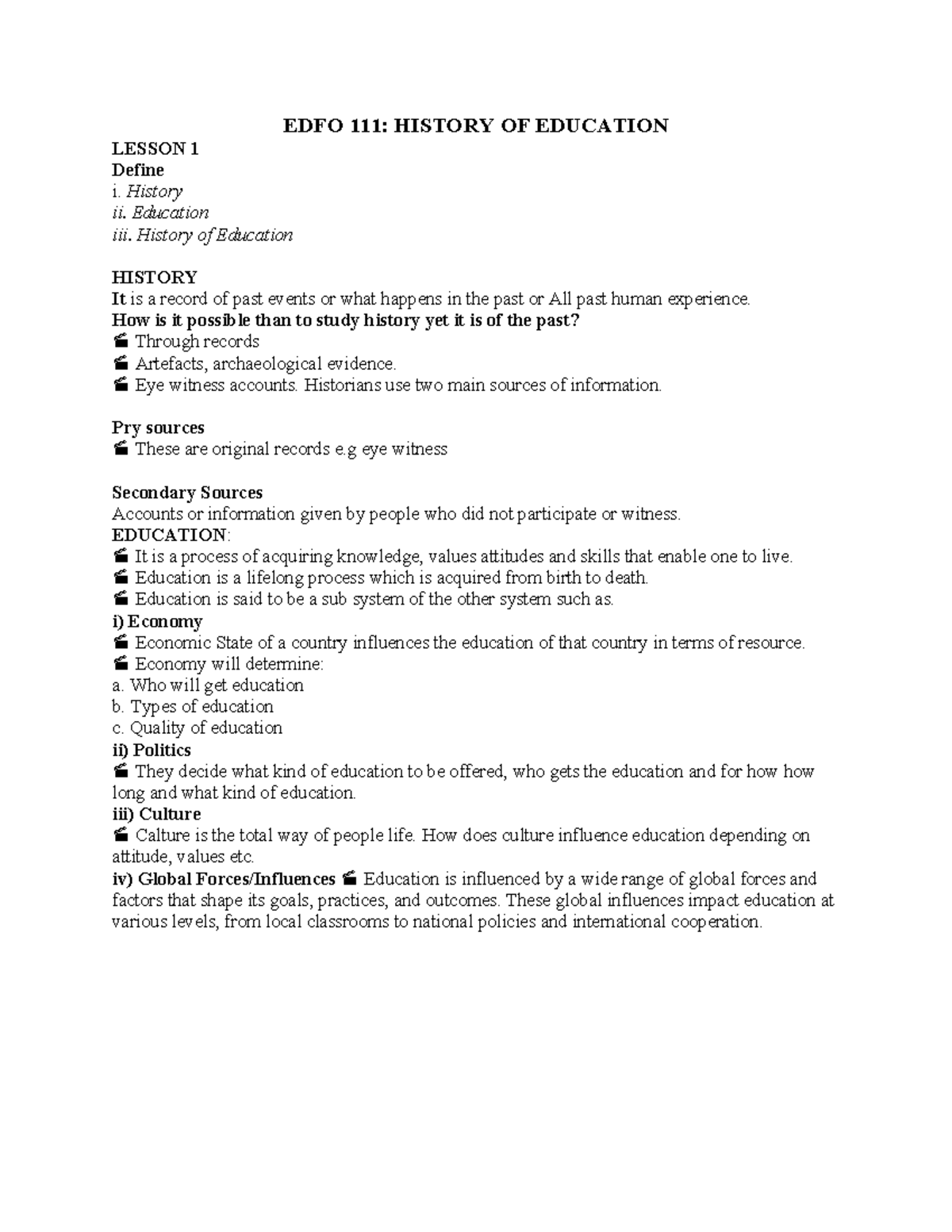 EDFO 111 Lesson 1 - I need these notes - EDFO 111: HISTORY OF EDUCATION ...