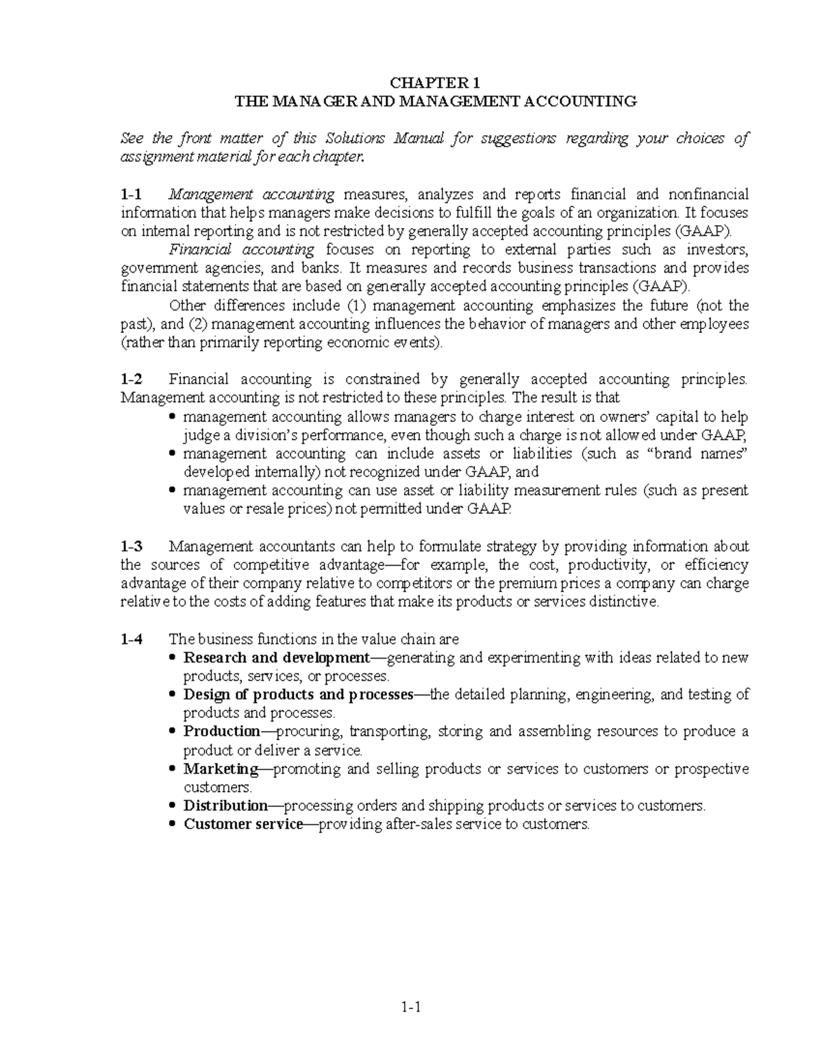 Hca14 sm ch01 - cost accounting - CHAPTER 1 THE MANAGER AND MANAGEMENT ...