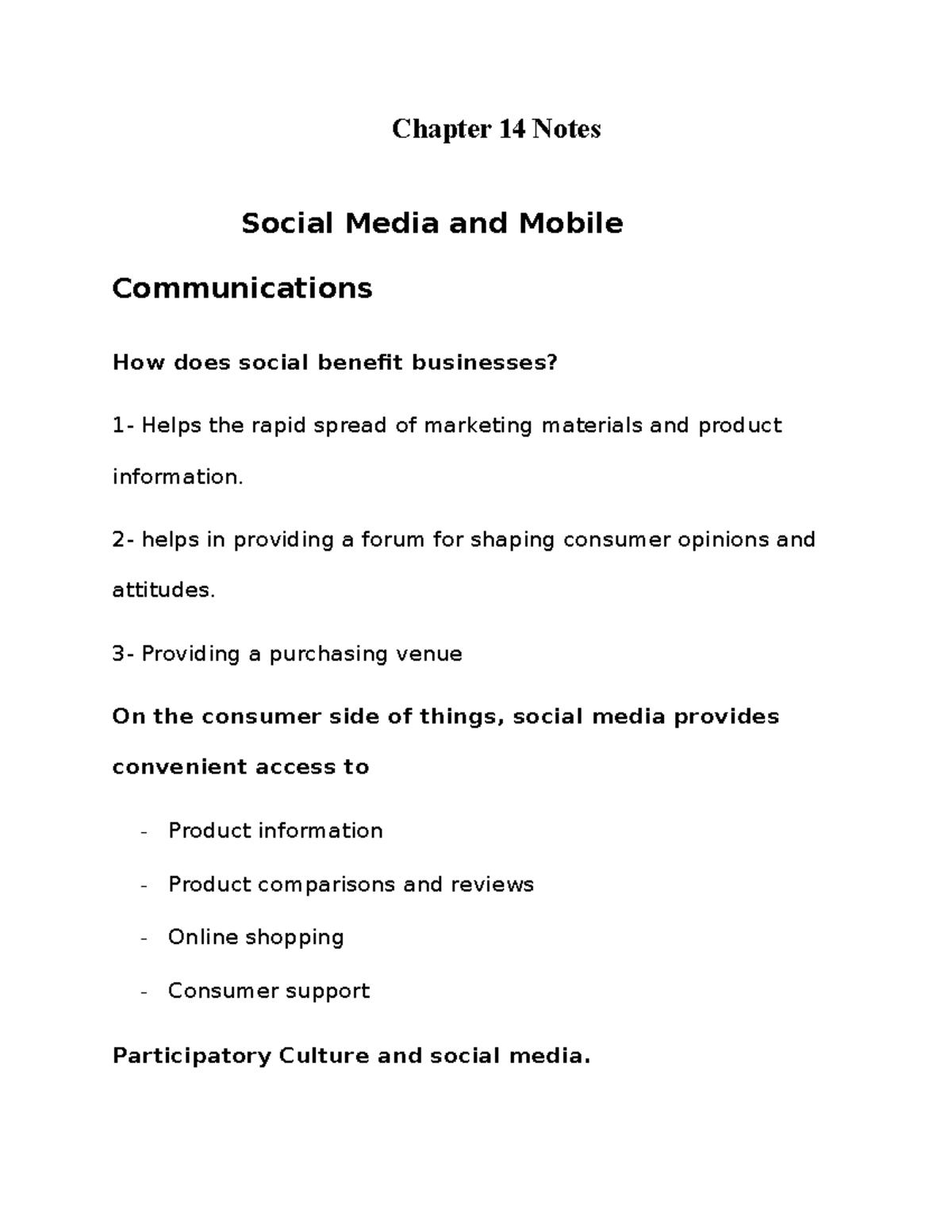 Chapter 14 notes comm 205 - Chapter 14 Notes Social Media and Mobile ...