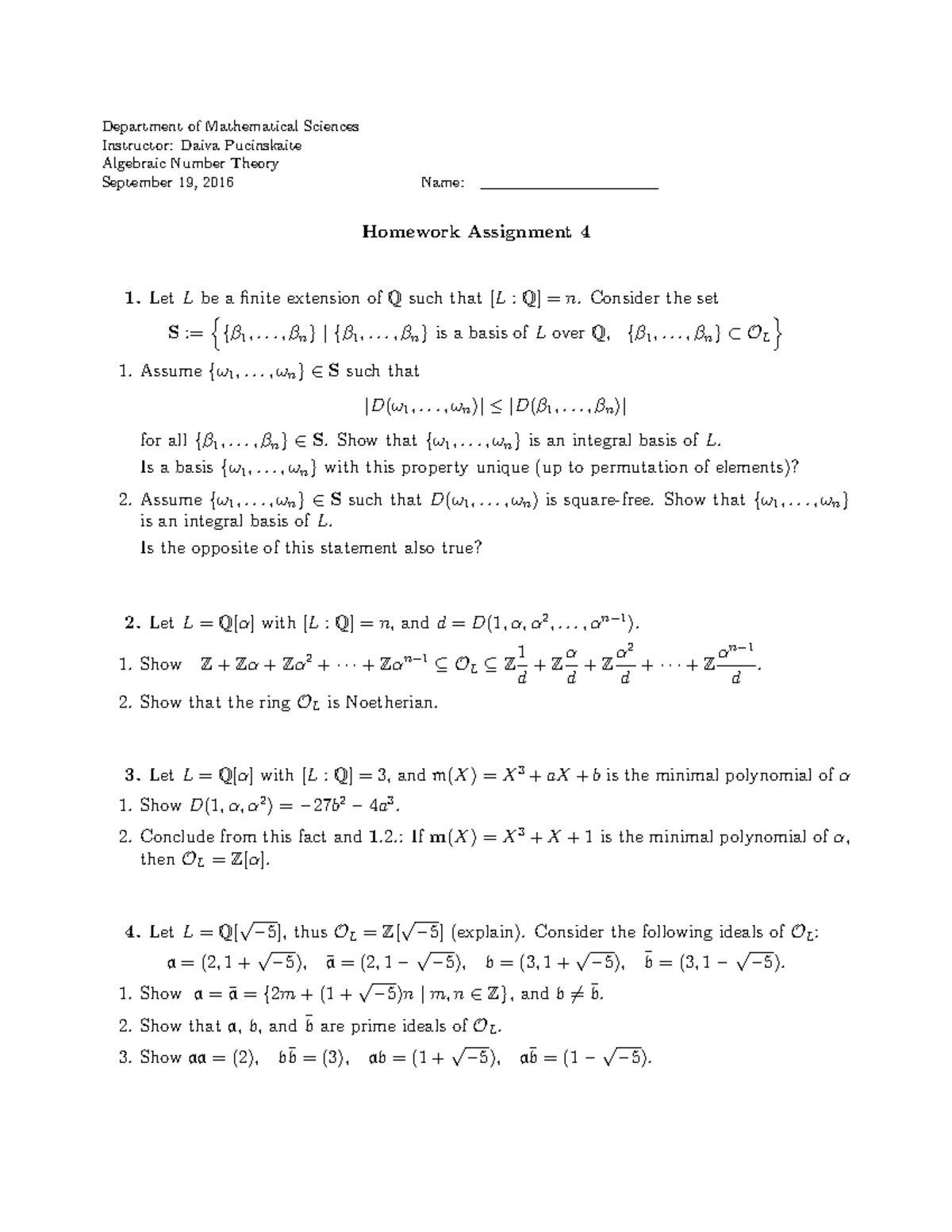 Homework Assignment 4 Mas 6215 Fau Studocu