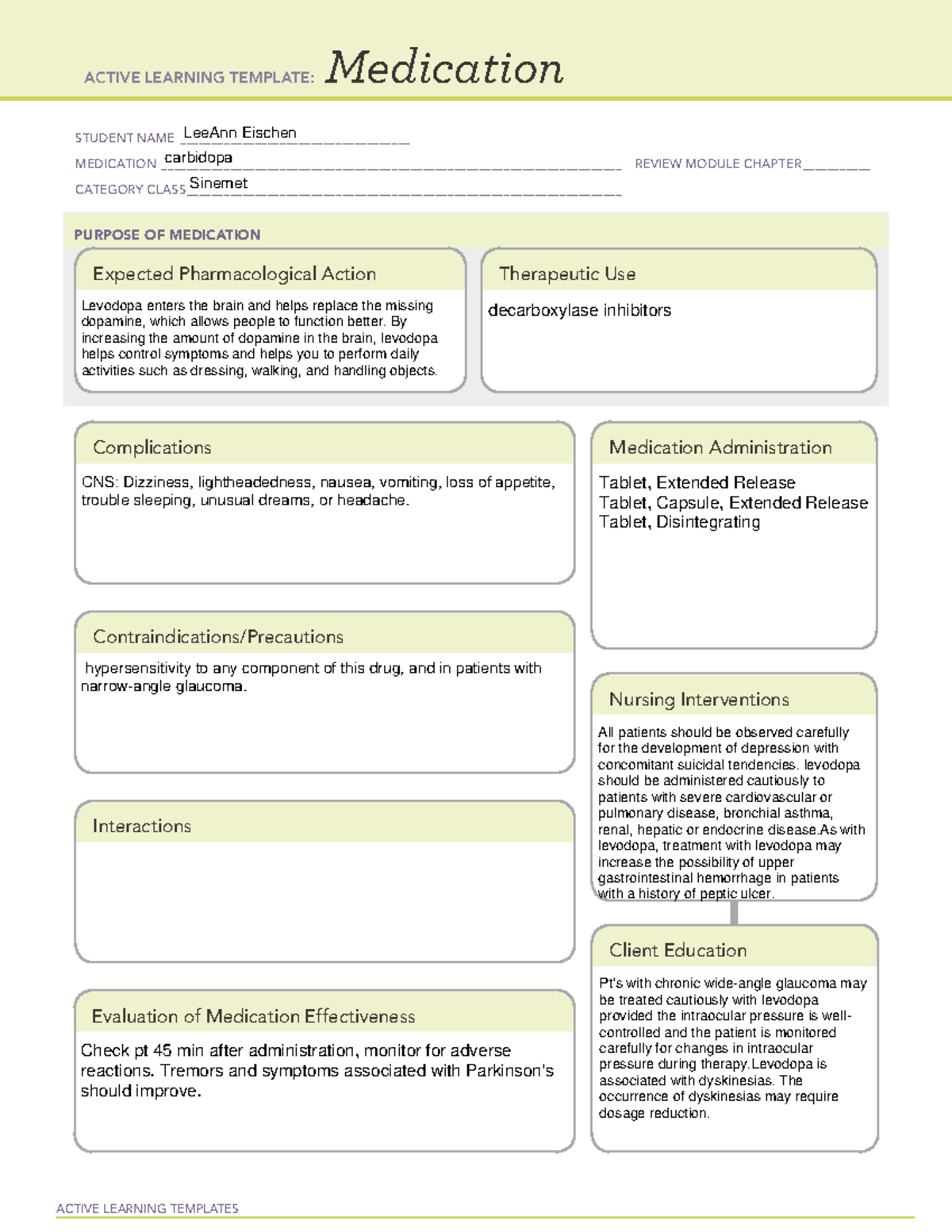 Medication sheets and diagnostic Procedures - ACTIVE LEARNING TEMPLATES ...