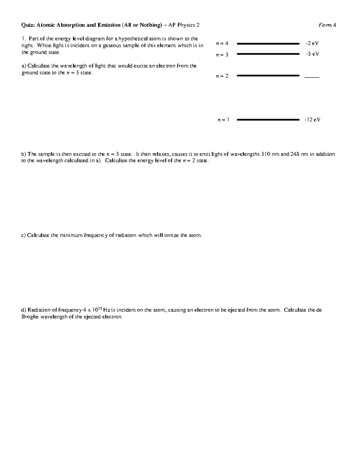 3.8 Atomic Absorption Emission Quiz AON A Quiz Atomic Absorption and
