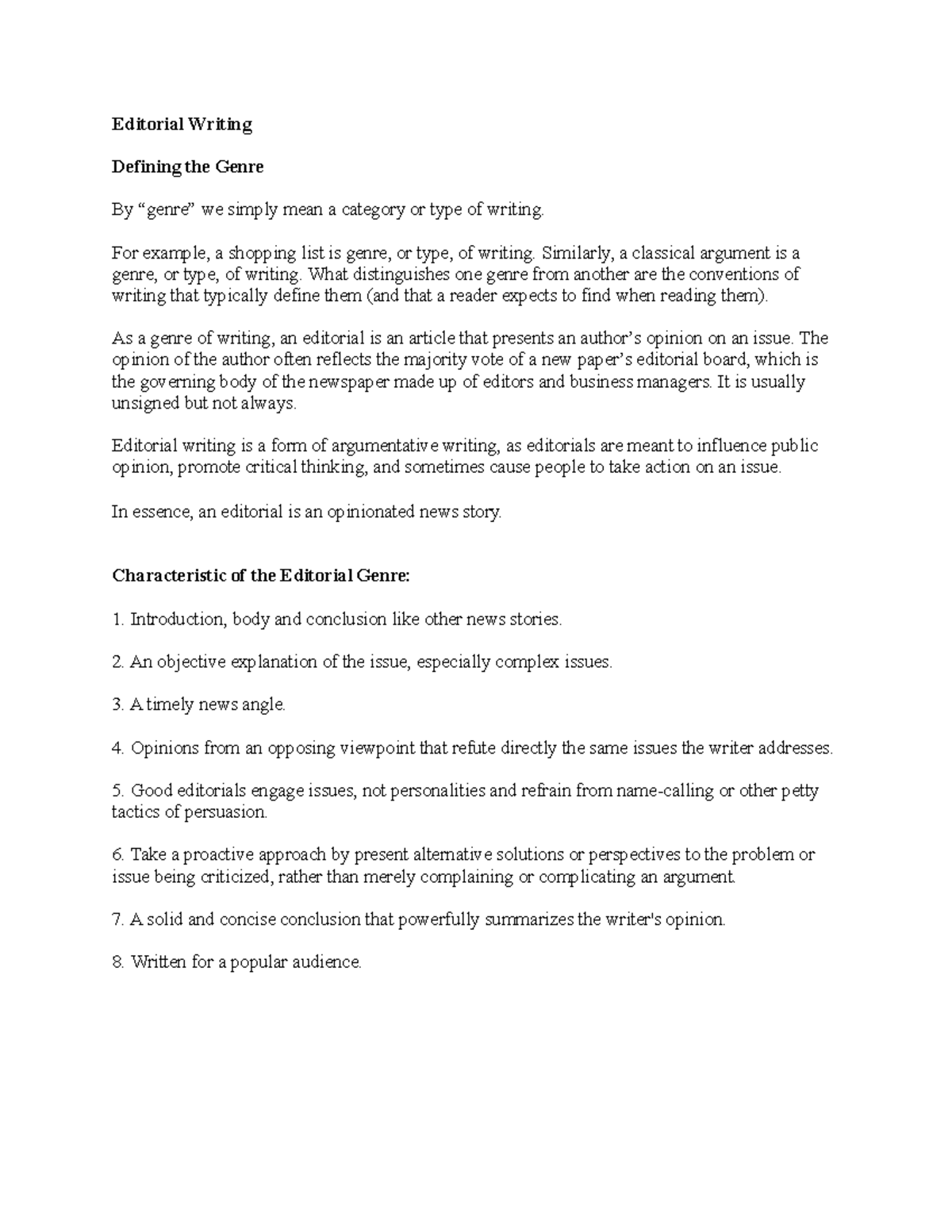 Editorial Writing Lecture Notes 1 Editorial Writing Defining The 