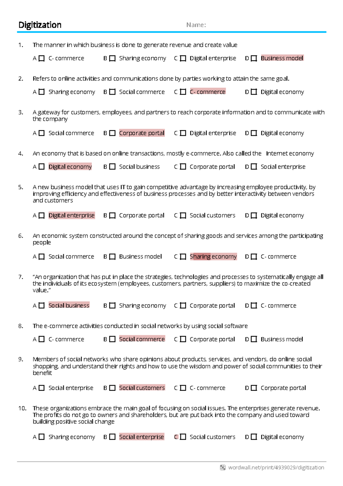 Digitization-quiz - Digitization Name: The manner in which business is ...