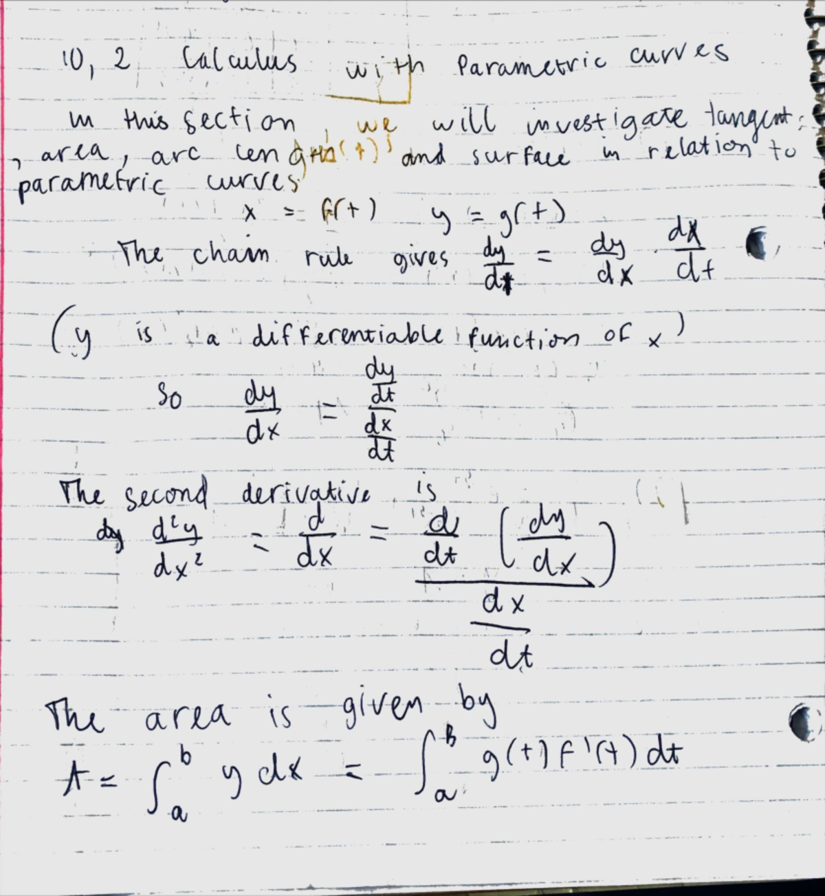 10.2 Calculus On Parametric Equations Note+ Work Examples. Cengage ...