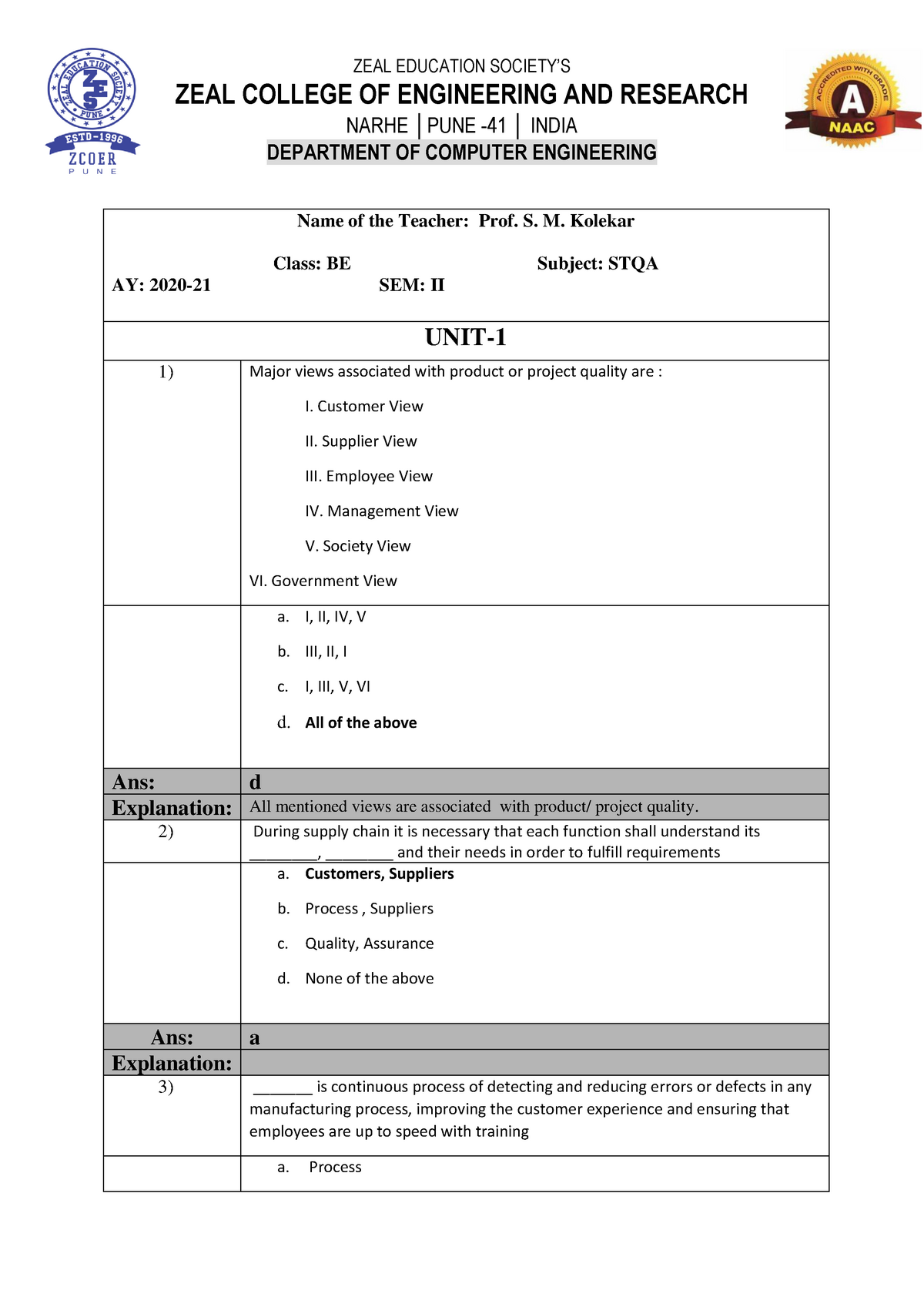 Software Testing And Quality Assurance MCQs - ZEAL COLLEGE OF Sns-Brigh10