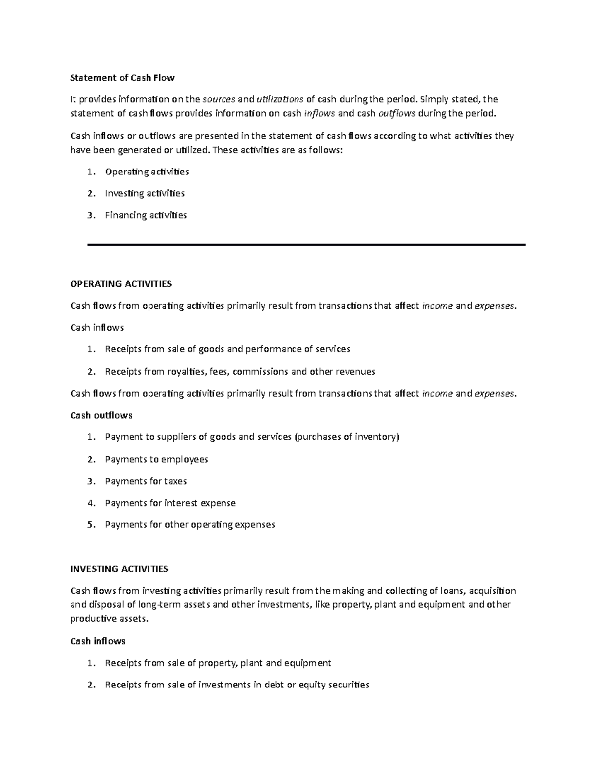 Accounting - Statement of Cash Flow - Notes - Statement of Cash Flow It ...