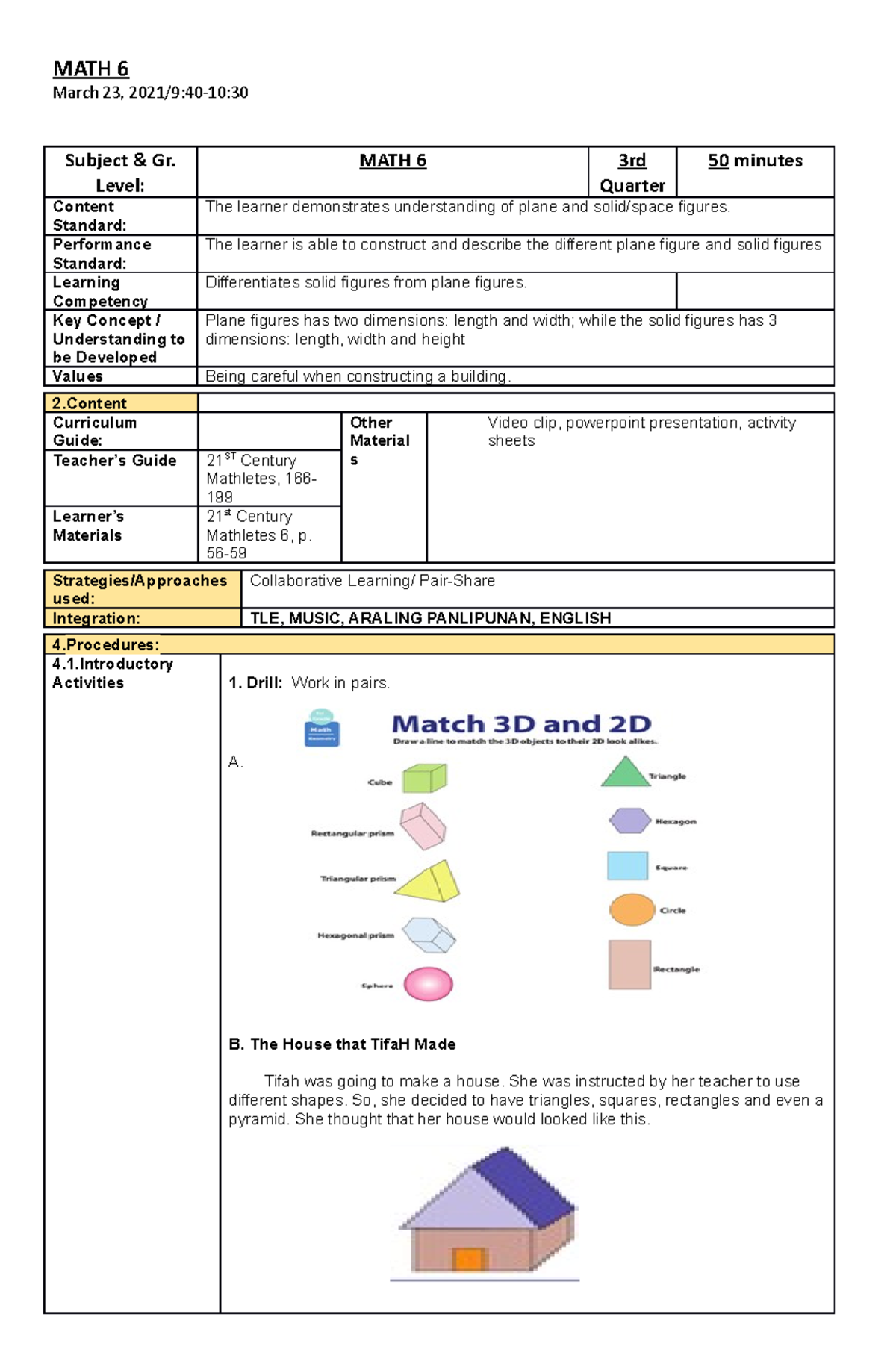 COT MATH 6 plane and solid figures MATH 6 March 23, 2021/94010