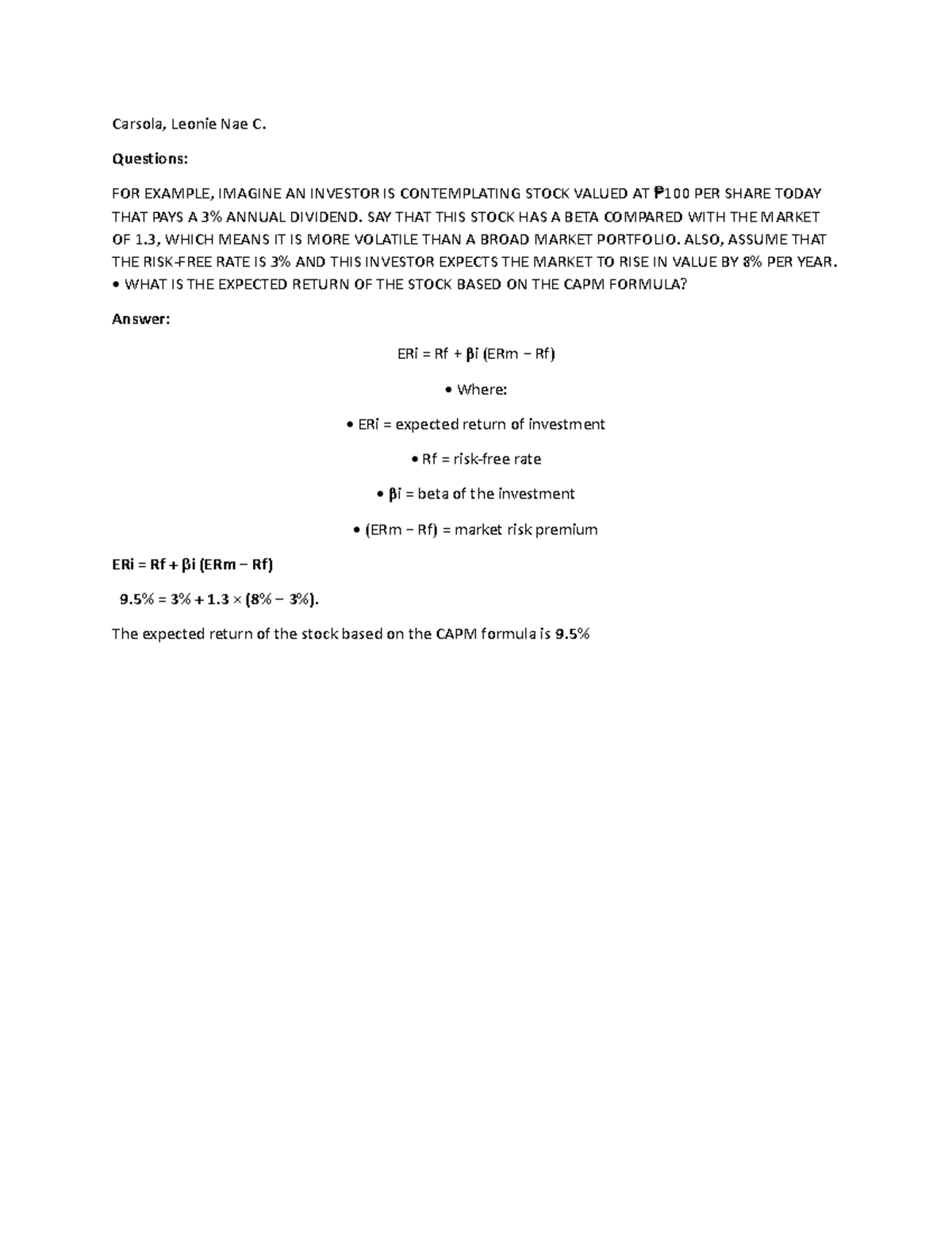 CAPM Activity - n/a - Carsola, Leonie Nae C. Questions: FOR EXAMPLE ...