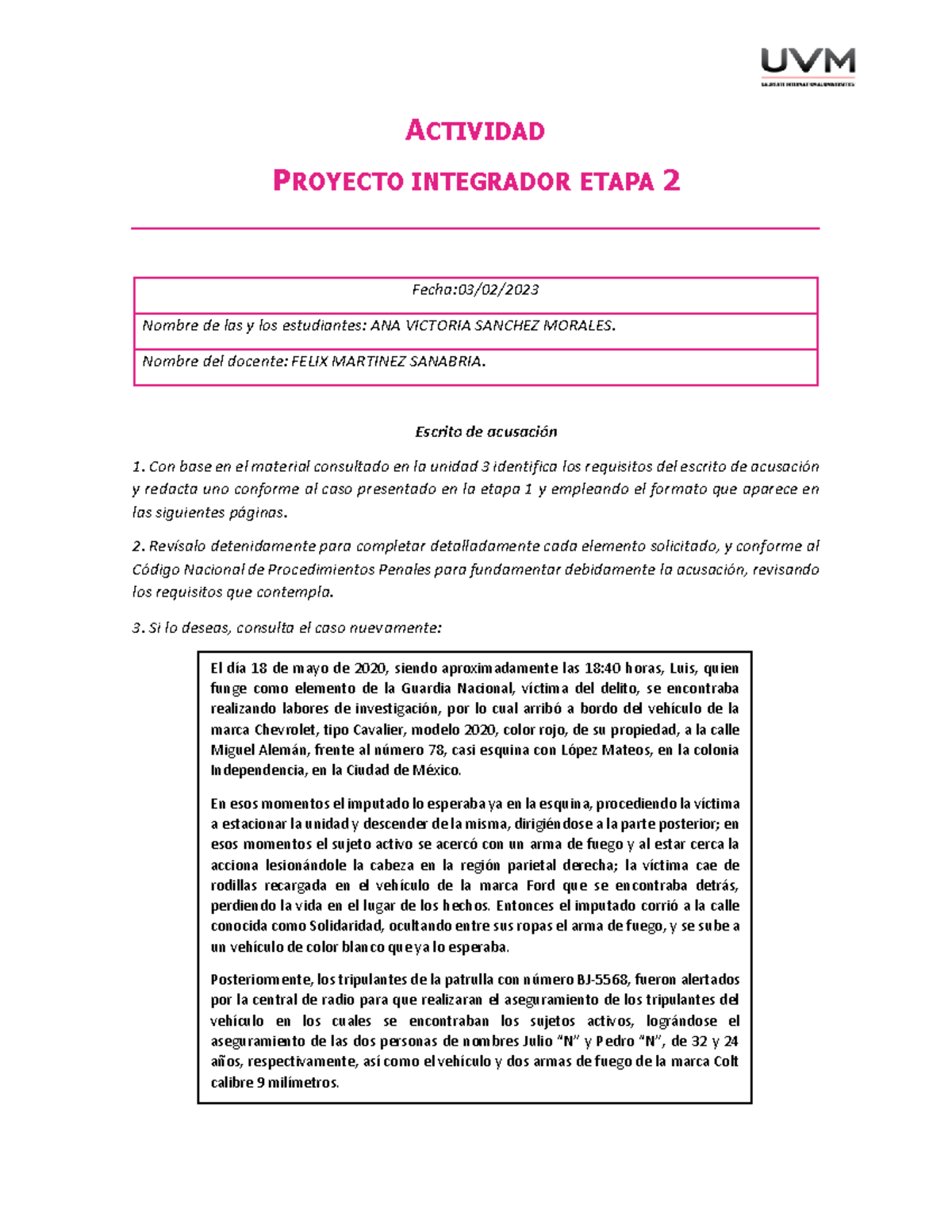 A4 Avsm Derecho Penal Sistema Penal Acusatorio Proyecto Integrador