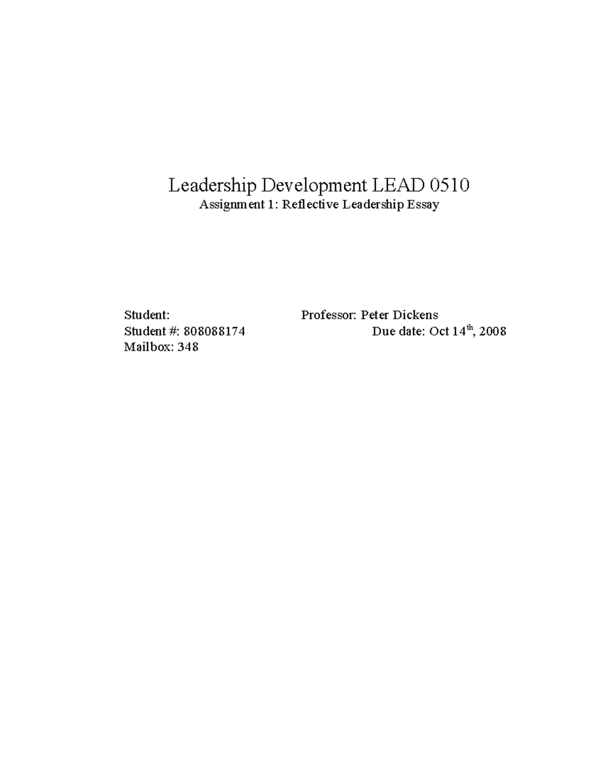 reflective essay example leadership