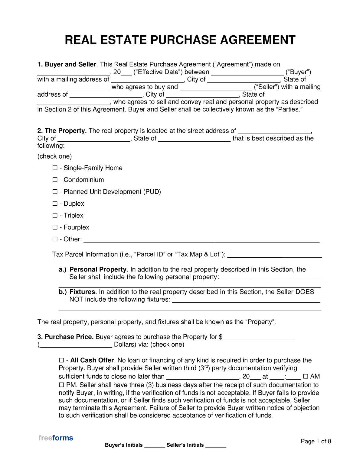 Residential Real Estate Purchase Agreement - REAL ESTATE PURCHASE ...