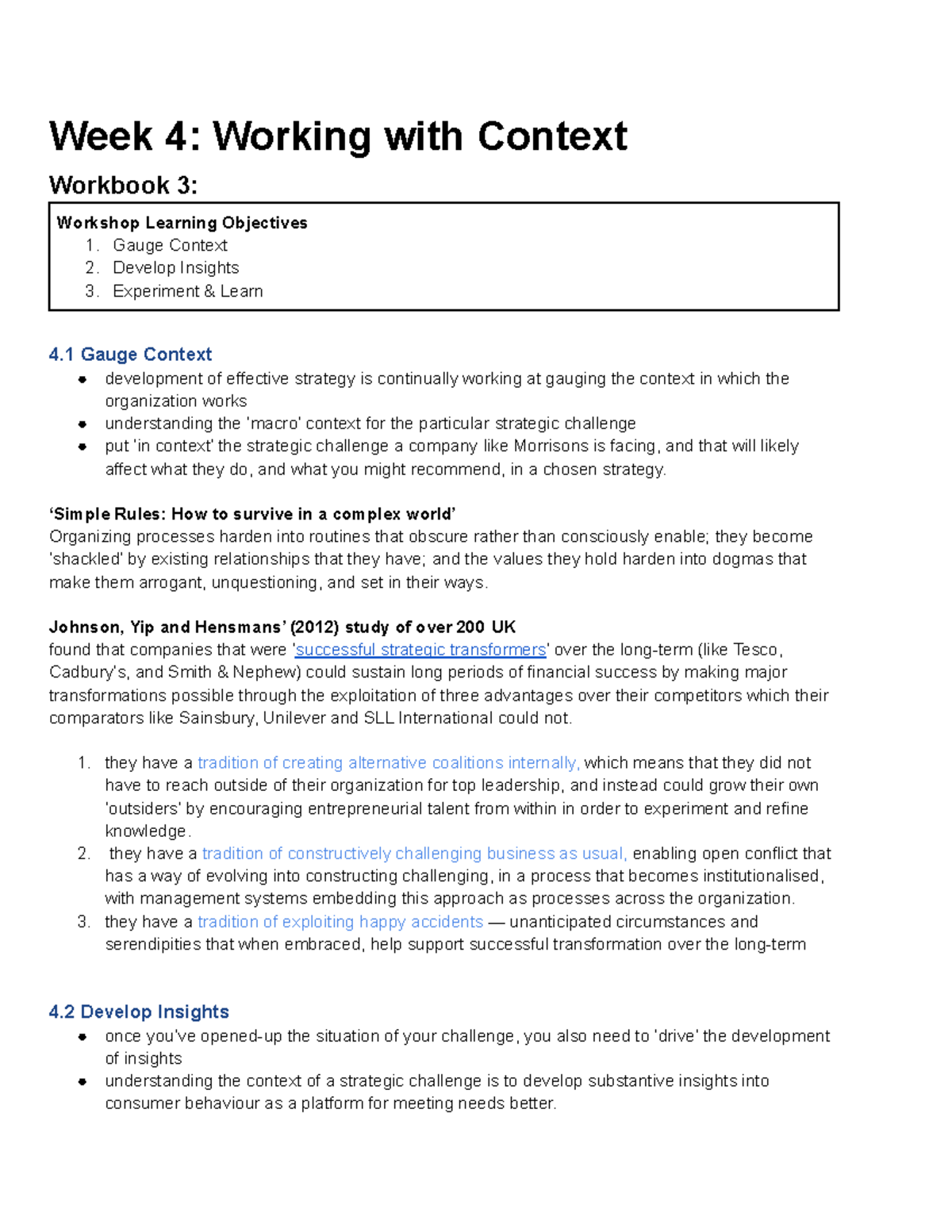 Strategic Management Week 4 Working with Context - Week 4: Working with ...