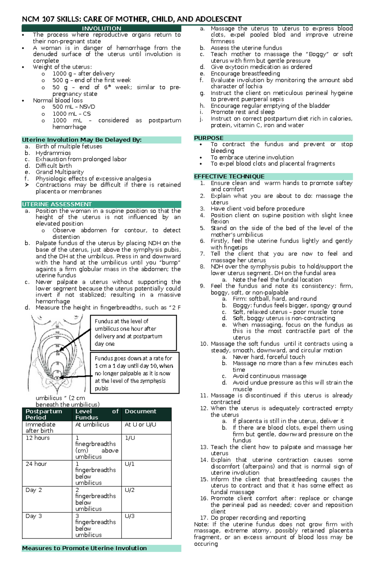 NCM-107- Skills - Maternal and Child Nursing - NCM 107 SKILLS: CARE OF ...