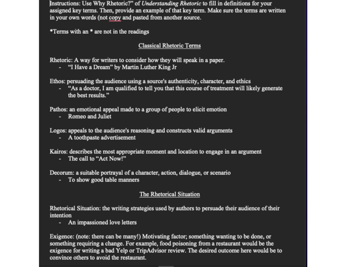 Rhetorical key term - COMP 1500 - Studocu