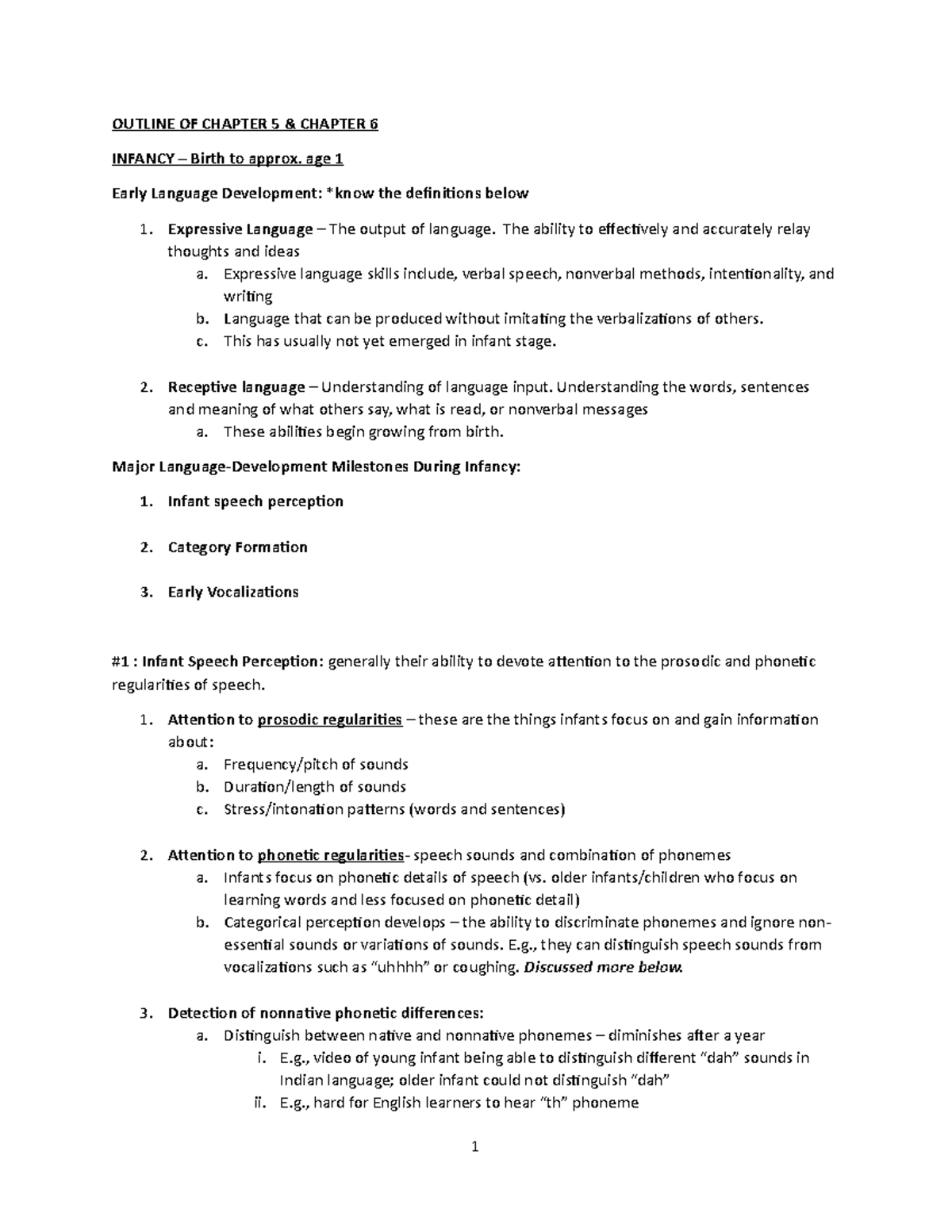 Chapter 5 & 6 Outline and Notes - Infancy & Toddlerhood - OUTLINE OF ...