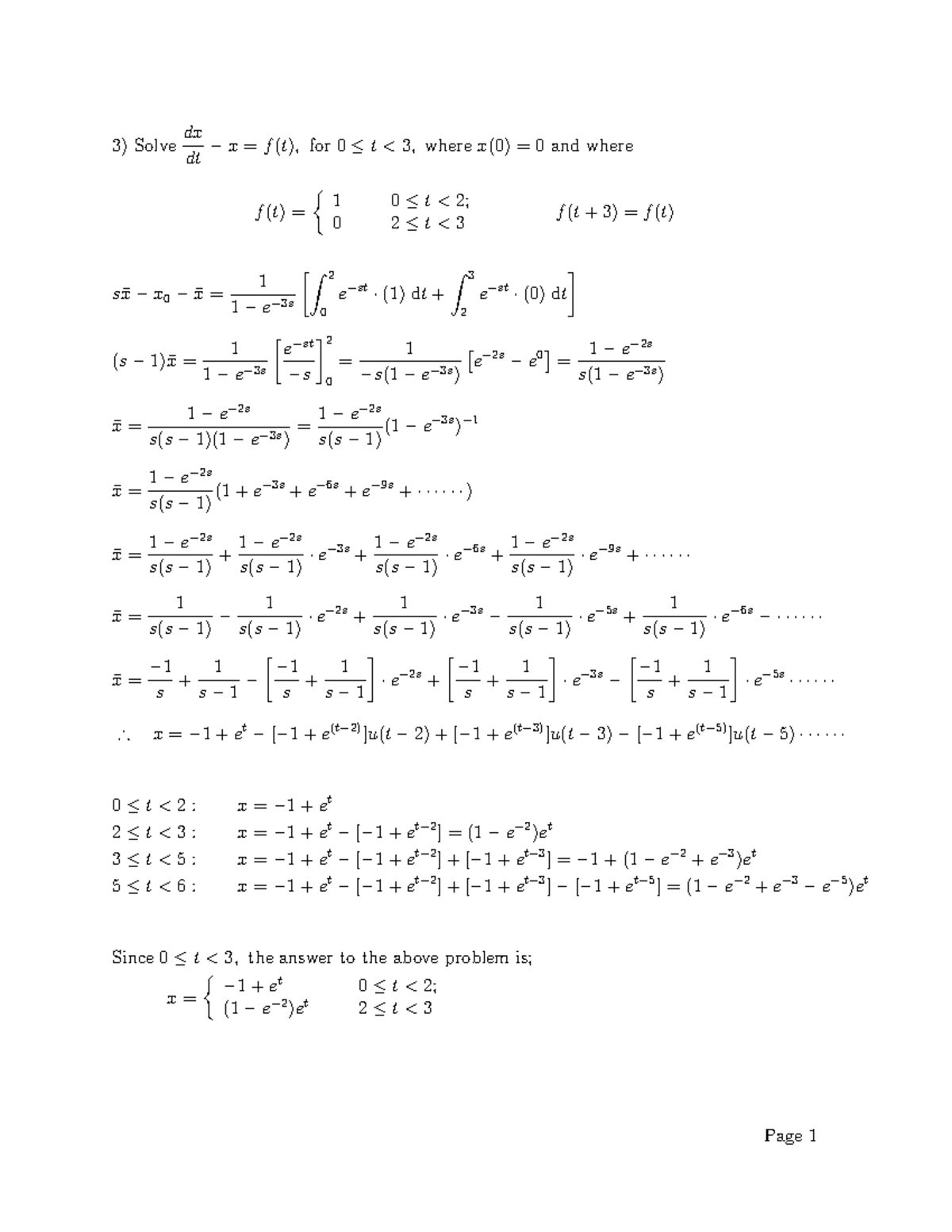 DEs step,periodic,dirac - Solvedxdt −x=f(t), for 0≤t