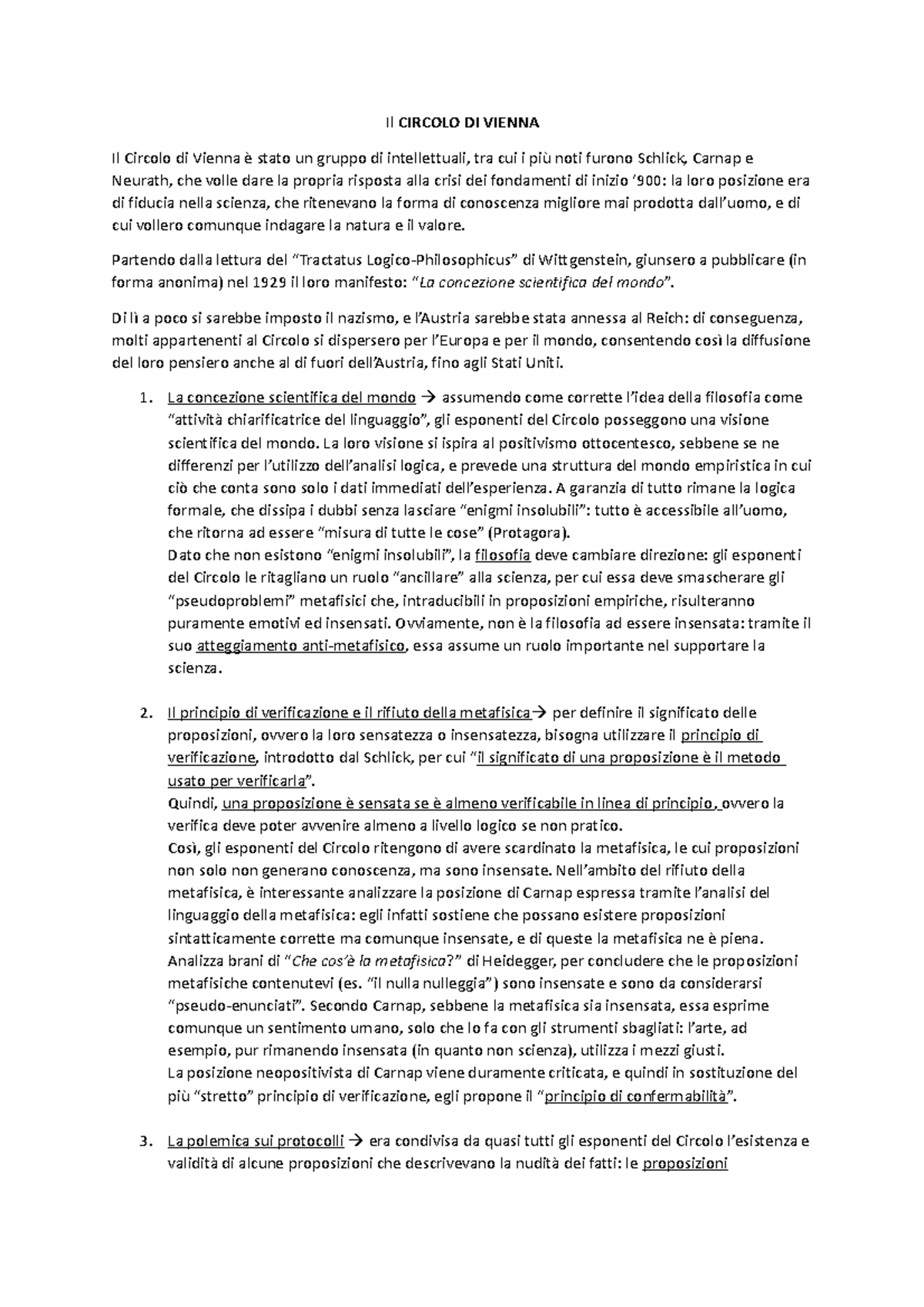 Circolo di Vienna riassunto Il CIRCOLO DI VIENNA Il Circolo di