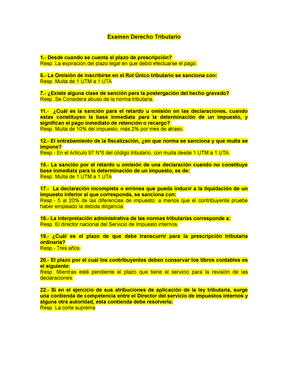 PREPARACION Examen Derecho Tributario - Examen Derecho Tributario 1 ...