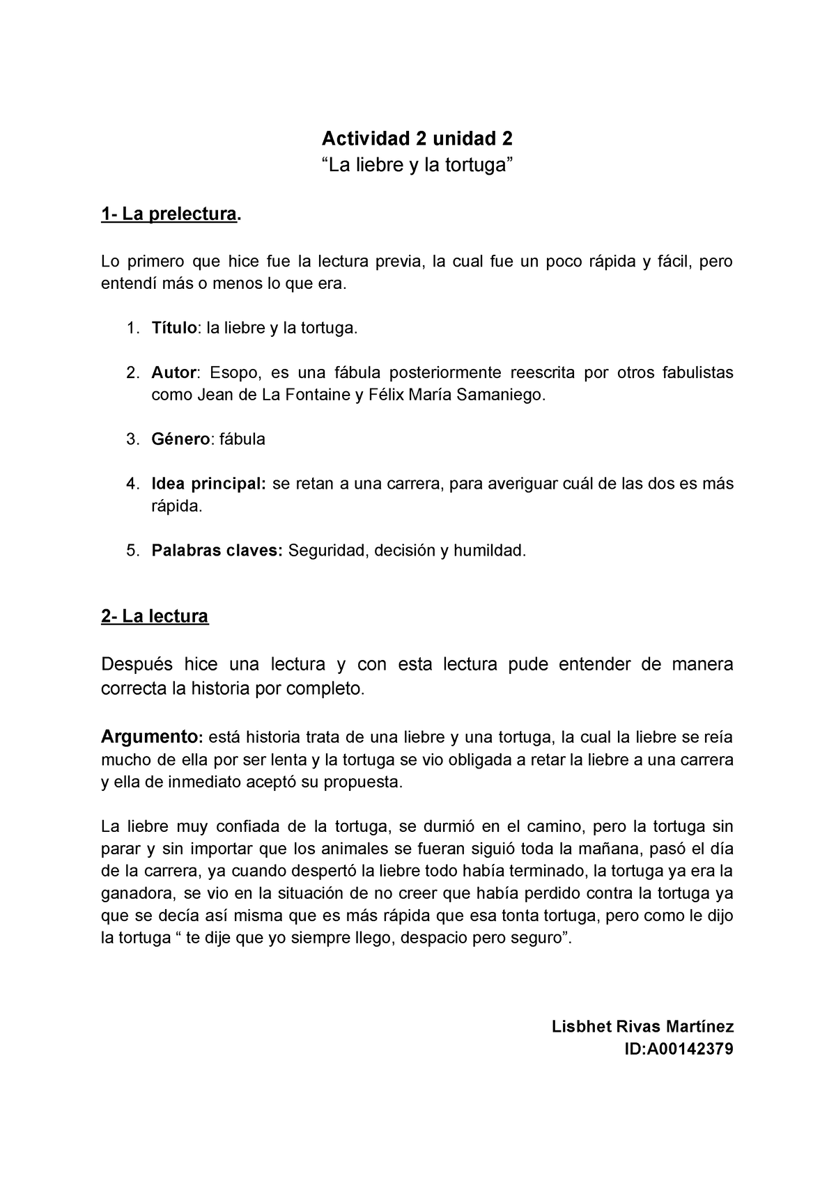 Momentos O Etapas De La Lectura Actividad 2 Unidad 2 “la Liebre Y La Tortuga” 1 La Prelectura 5058